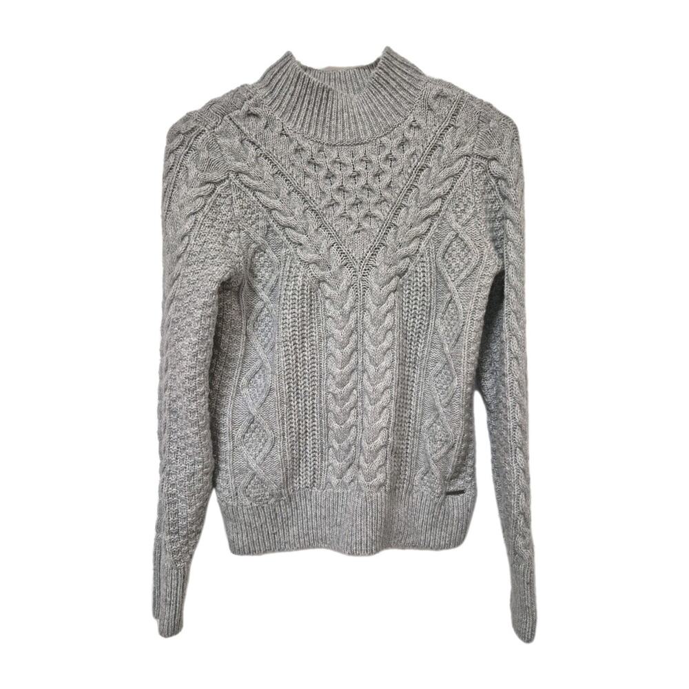 Abercrombie Fitch Gray Cable Knit Sweater Womens S Cotton Blend Mock Turtleneck
